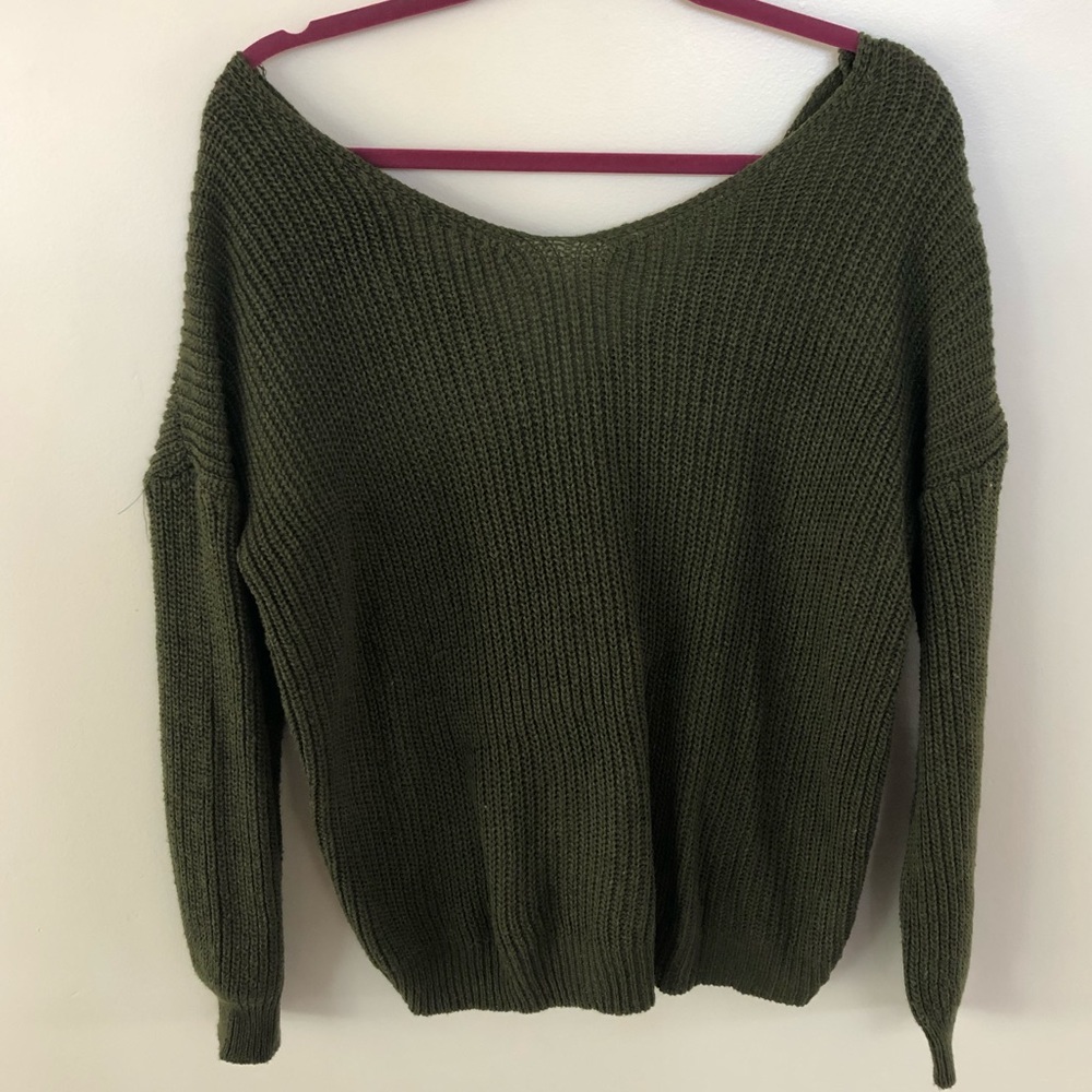 Green knit boat neck sweater